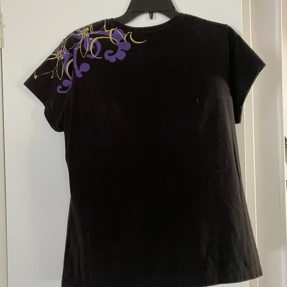 Black with Gold and Purple Abstract Accents Top Size XL (16/18) - Picture 4 of 4